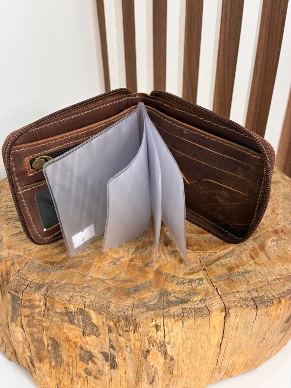 Carteira Masculina Campana em Couro Graxo - Fechamento com Zíper – Porta Documentos, Porta Moedas e Porta Cartões