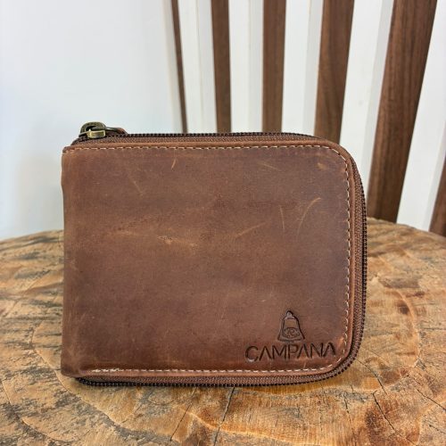 Carteira Masculina Campana em Couro Graxo - Fechamento com Zíper – Porta Documentos, Porta Moedas e Porta Cartões