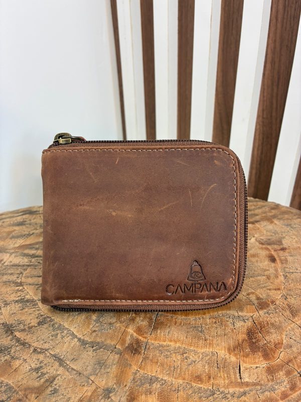 Carteira Masculina Campana em Couro Graxo - Fechamento com Zíper – Porta Documentos, Porta Moedas e Porta Cartões