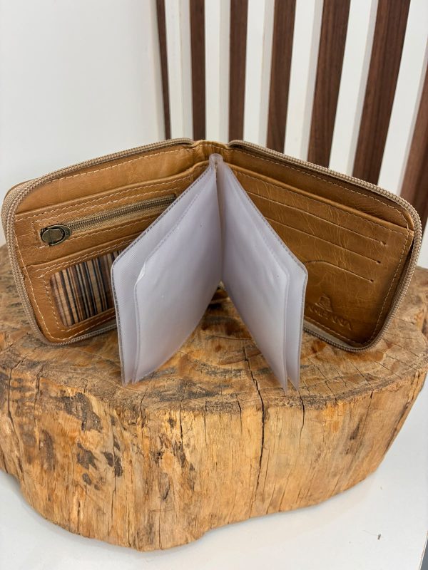 Carteira Masculina Campana em Couro Escovado Claro - Fechamento com Zíper – Porta Documentos, Porta Moedas e Porta Cartões