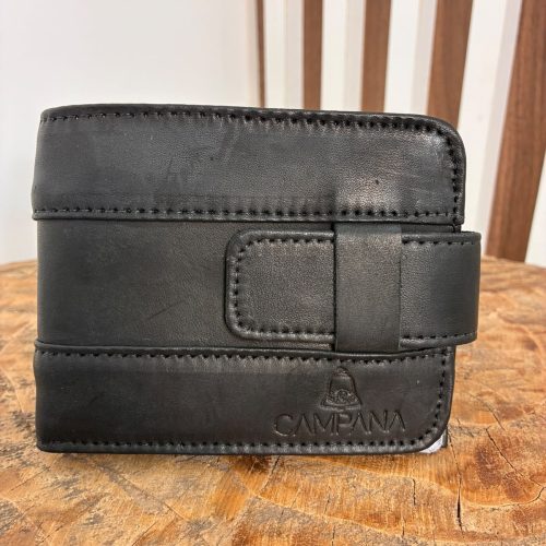 Carteira Masculina Campana em Couro Preto - Fechamento de Encaixe - Com Porta Documentos, Porta Moedas e Porta Cartões